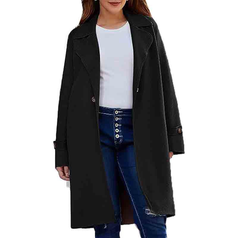 2024 New Autumn and Winter Simple Long Sleeve Lapel Button Loose Woolen Coat for Women