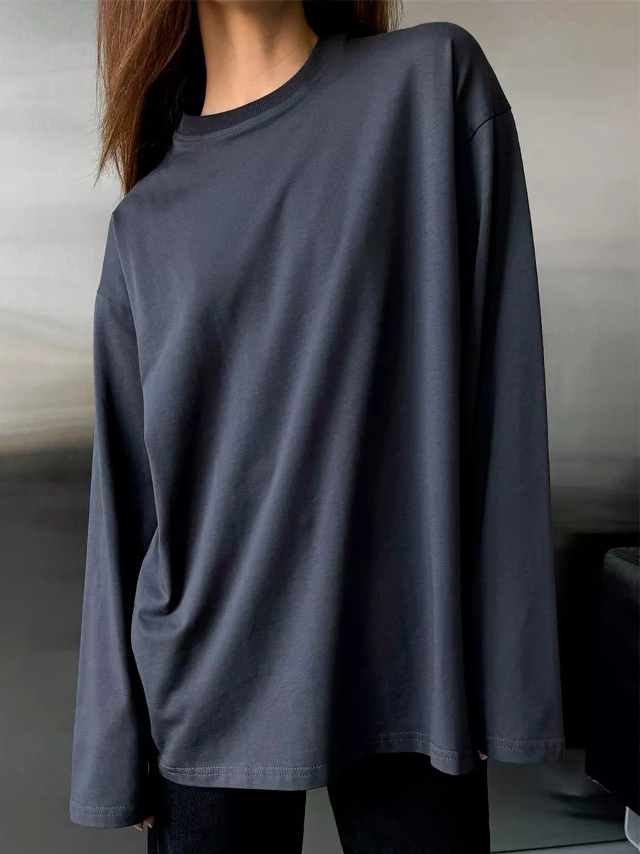 black sweater dress outfit Spring and Autumn Personalized Simple Street Cotton Long-Sleeved T-shirt Casual Loose Fashion Lazy Style Top Fashion