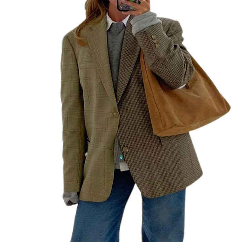 leapord halloween outfit Lapel Color Matching Long-Sleeved Suit Jacket Elegant Women's Single-Breasted Commuter Jacket