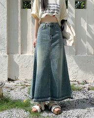 90s fashion Autumn New Women's Retro Frayed Denim Skirt High Waist Slimming A- line Large Swing Dress Sexy