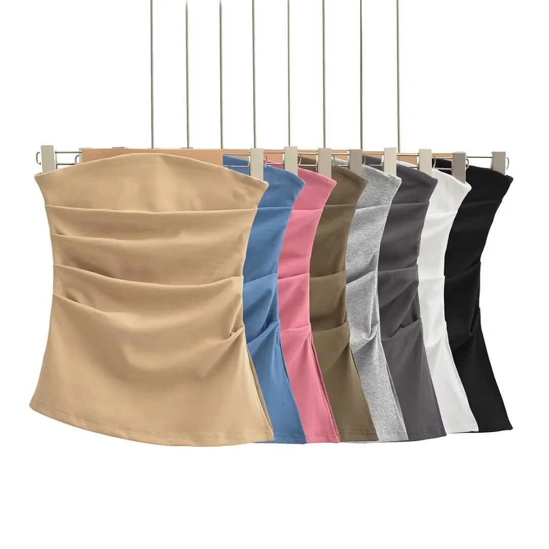 halter tops off-Shoulder Pleated Tube Top Pure Desire Ins Style Holiday Vest Women's Summer Slim Slimming Backless Top