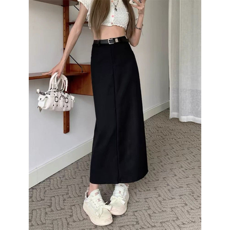 business casual outfits Gray A- line Skirt for Women plus Size Chubby Girl High Waist Slimming Mid-Length Suit Skirt for Summer