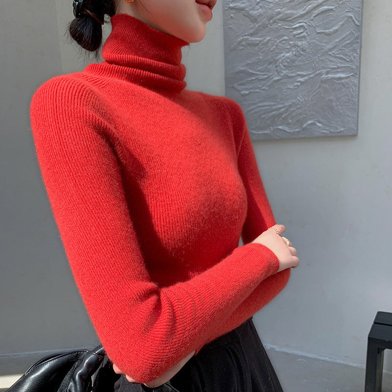 tailgate outfit black women Autumn and Winter Women's Pile Collar Sweater Turtleneck Bottoming Shirt Slim Slimming Solid Color Sweater Korean Style Top