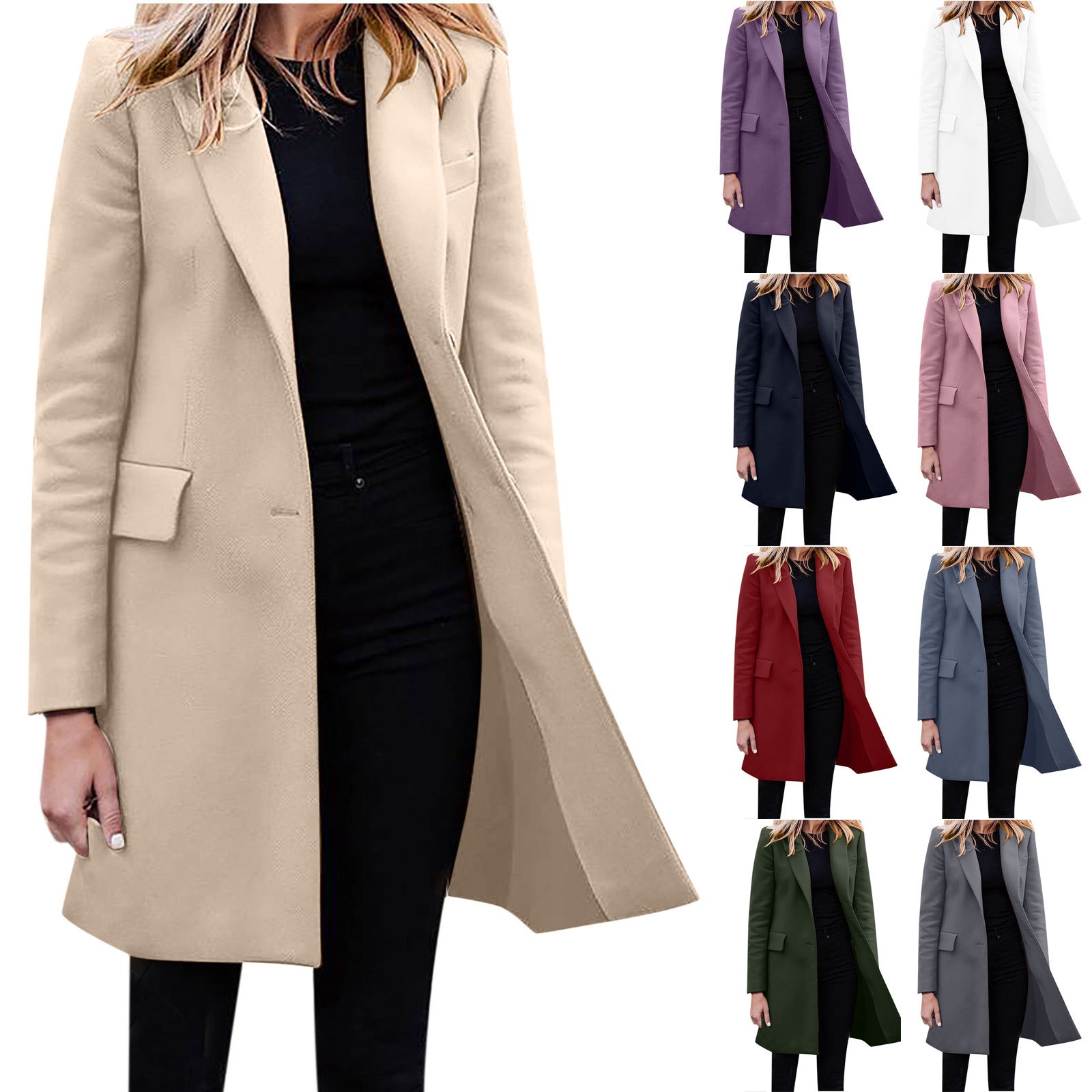 men’s fall fashion 2024 Women's New Winter Mid-Length Breasted Solid Color Suit Jacket.