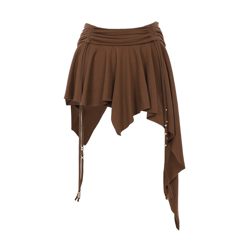 Summer New Mini Skirt Style Street Casual Versatile Irregular Drawstring Skirt for Women