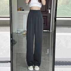 buisness casual women outfits chic Gray Wide-Leg Pants for Women Spring and Summer High Waist Draping Loose Straight Mop Pants Slim Casual Suit Pants