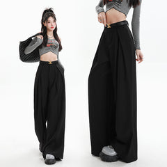 business casual outfits Jinyin Suit Wide-Leg Pants Women's Spring High Waist Slimming Loose Straight Mop Drape Casual Trousers