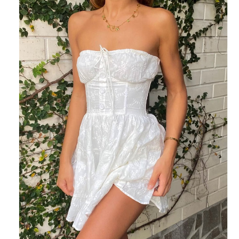 summer outfits inspo Women's Spring Women's New Party Dress White Wrapped Chest Lace Dress