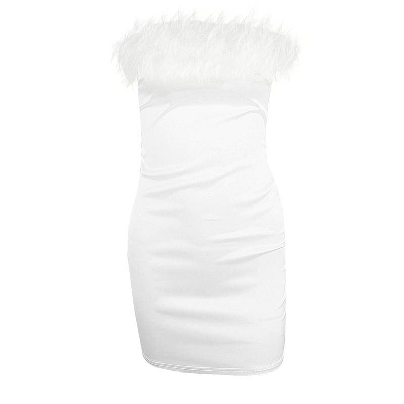 birthday outfit Women's Dress Sexy off-Shoulder Plush Tube Top Fashion Hollow Hip Skirt for Women