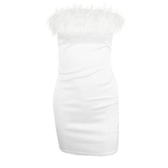 birthday outfit Women's Dress Sexy off-Shoulder Plush Tube Top Fashion Hollow Hip Skirt for Women