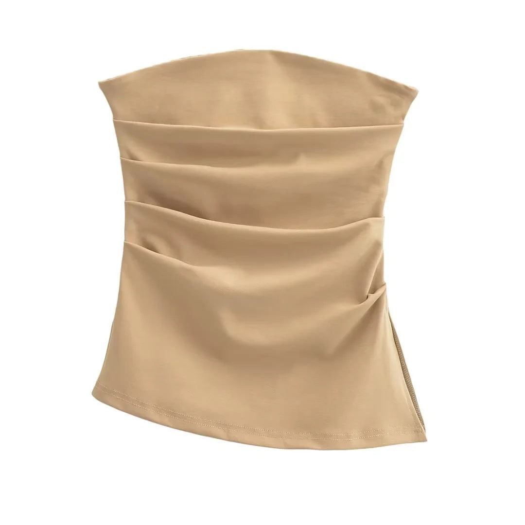 halter tops off-Shoulder Pleated Tube Top Pure Desire Ins Style Holiday Vest Women's Summer Slim Slimming Backless Top