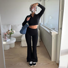 fashion outfits Sports Solid Color Basic Tight Side Slit Casual Pants High Waist Hip Lifting Fitness Yoga Flared Pants