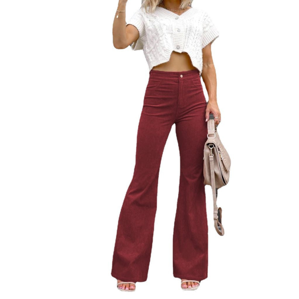 social worker outfits Winter New Pure Color Corduroy Elegant Women's Trousers Slim Pants High Waist Casual Pants