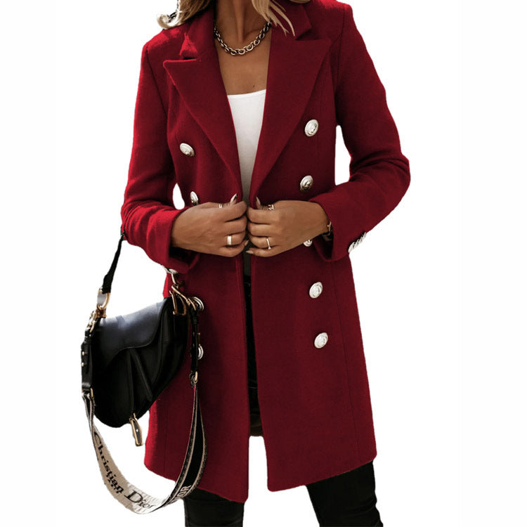 New Autumn and Winter Long Sleeve Suit Collar Double Breasted Girl Coat Coat for Women