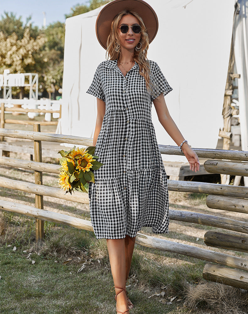 dorothy costume Summer New Women's Clothing Plaid Dress Shirt Collar Casual Skirt Manufacturer