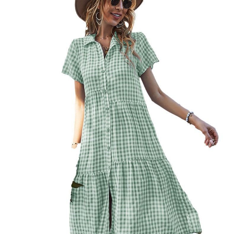 dorothy costume Summer New Women's Clothing Plaid Dress Shirt Collar Casual Skirt Manufacturer