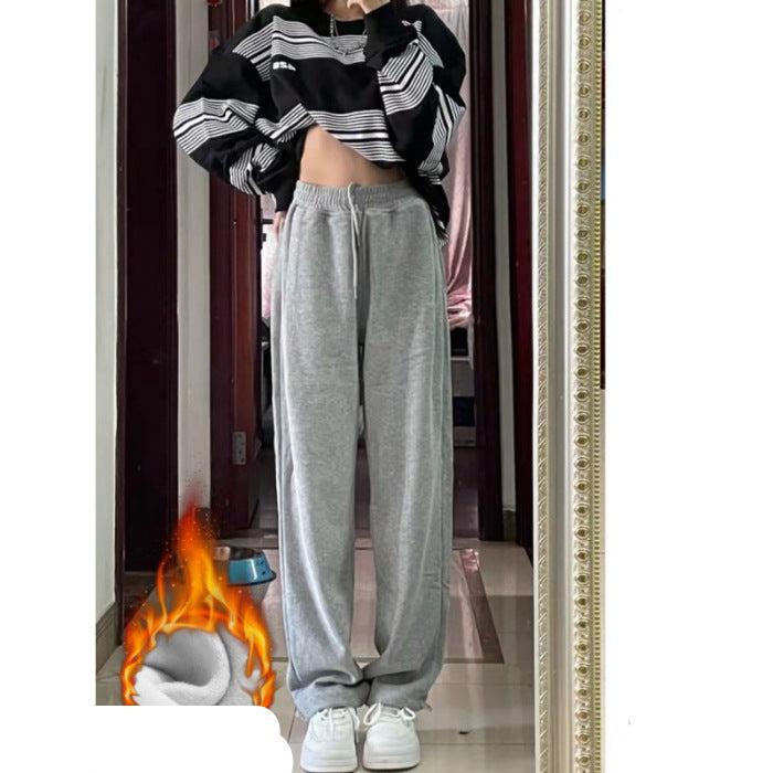 clothes Gray Sports Pants for Women Spring and Autumn New High Waist Loose Wide Leg Pants Ankle-Tied Sweatpants Slim Casual Pants Straight Pants