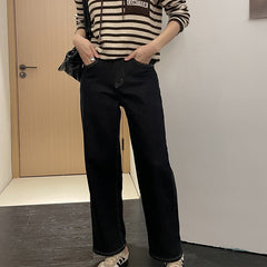 tailgate outfit black women Black High Waist Jeans Winter Loose Slimming Flocking Warm Wide Leg Pants