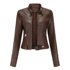 2000s fashion New Leather Coat Women's Short Jacket Spring and Autumn Stand Collar Women's Leather Jacket Women's Thin Leather Jacket