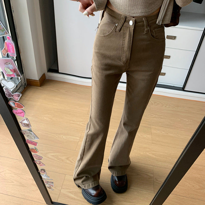 men’s outfits Autumn and Winter Khaki Brown High Waist Micro Flared Jeans Women's Jeans Women