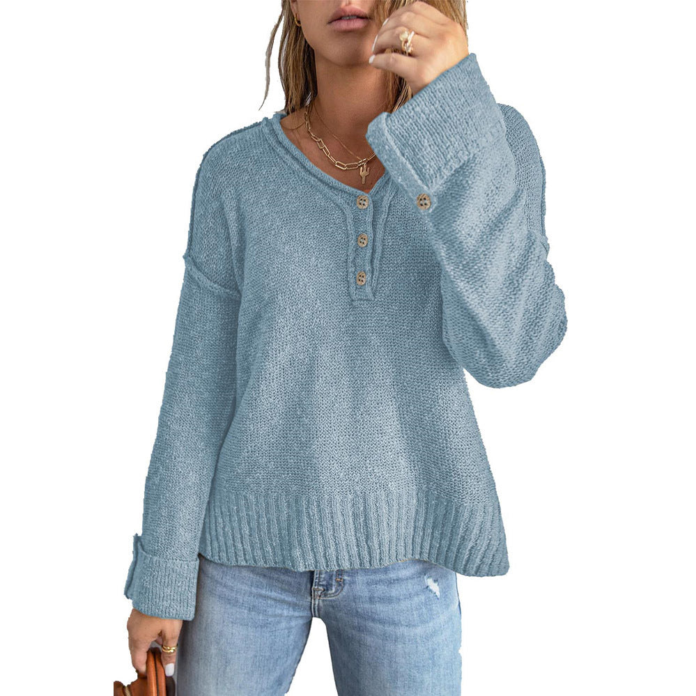 Women's Autumn and Winter Fashion New Loose Button Knitted off-Shoulder Sweater Women