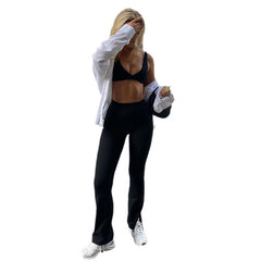 fashion outfits Sports Solid Color Basic Tight Side Slit Casual Pants High Waist Hip Lifting Fitness Yoga Flared Pants