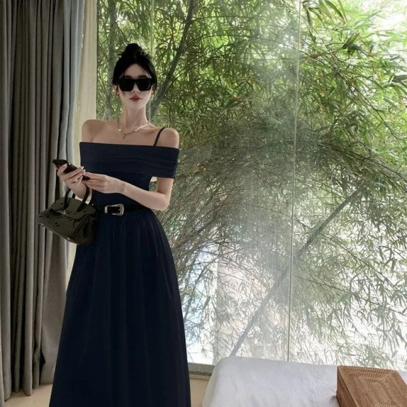 black sweater dress outfit French Style White Elegant Skirt Women's Loose Zipper Button Waist Slimming Gentle Dress Women's Pleated Skirt