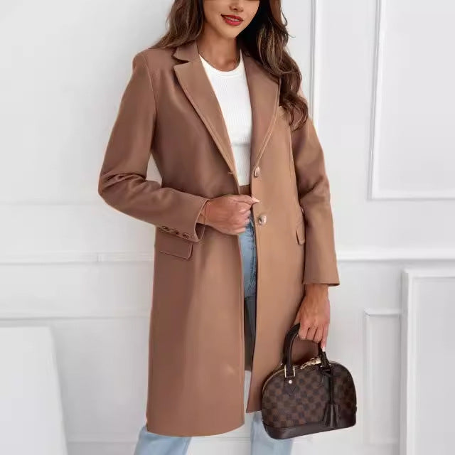 men’s fall fashion 2024 Autumn and Winter Simple Solid Color Mid-Length Button Woolen Overcoat Coat for Women