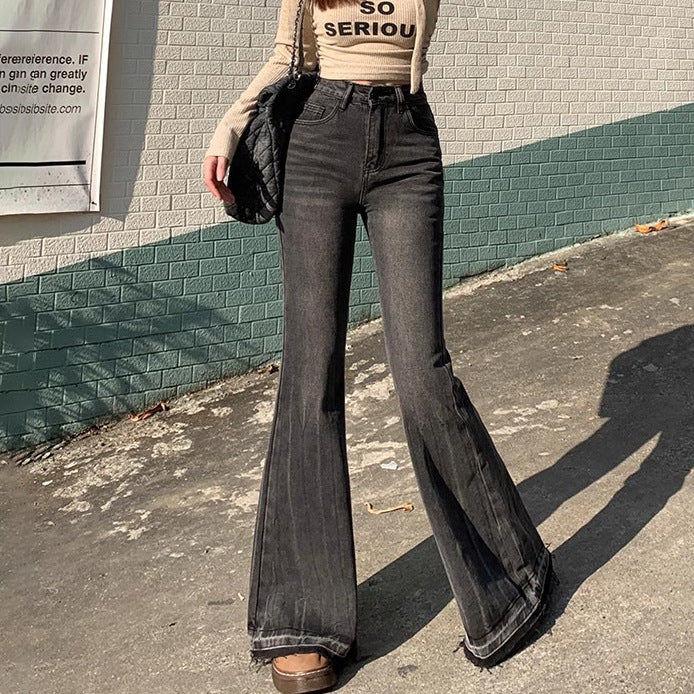 going out outfits New Spring and Autumn Versatile Casual Skinny Jeans Women's Frayed Design High Waist Slimming Flared Pants Fashion