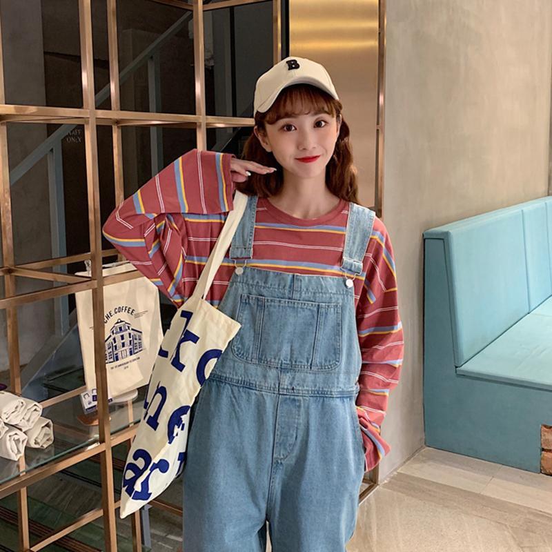 90s fashion Soft Girl Suspender Pants Japanese Style Small Xs Cute High Waist Cropped Wide Leg Pants Denim Suspender Pants Women's Western Style Age-Reducing