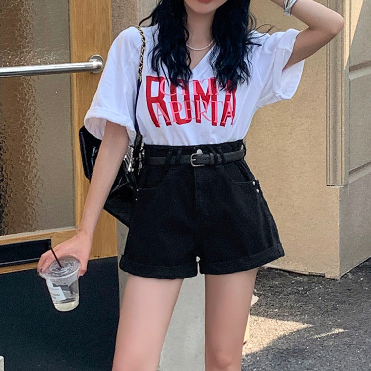 casual dinner outfit fall High-Quality Denim Shorts Women's Summer Trendy New High Waist Curling Loose Slimming Shorts Women