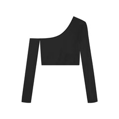 trashy outfits Black off-the-Shoulder Long Sleeve T-shirt Women's Autumn Niche Tight Short Bottoming