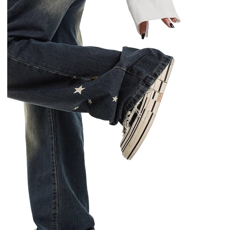 shamar American High Street Star Straight Jeans Women's Spring and Summer High Waist Loose Slimming Wide Leg Pants Fashion