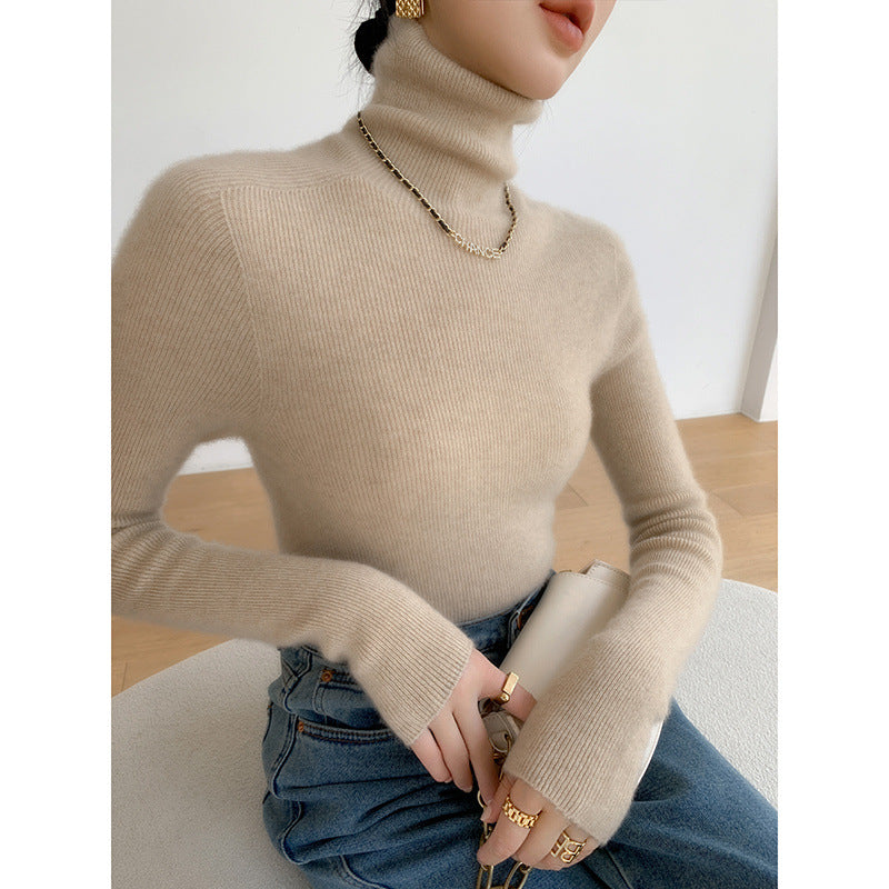 tailgate outfit black women Autumn and Winter Women's Pile Collar Sweater Turtleneck Bottoming Shirt Slim Slimming Solid Color Sweater Korean Style Top