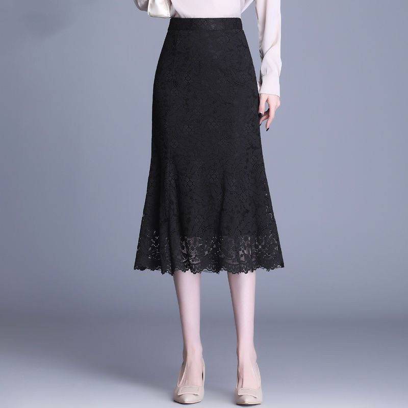 fashion outfits Pink Women's Lace Fishtail Skirt Autumn Skirt Elegant Mid-Length Hip Skirt Fashion