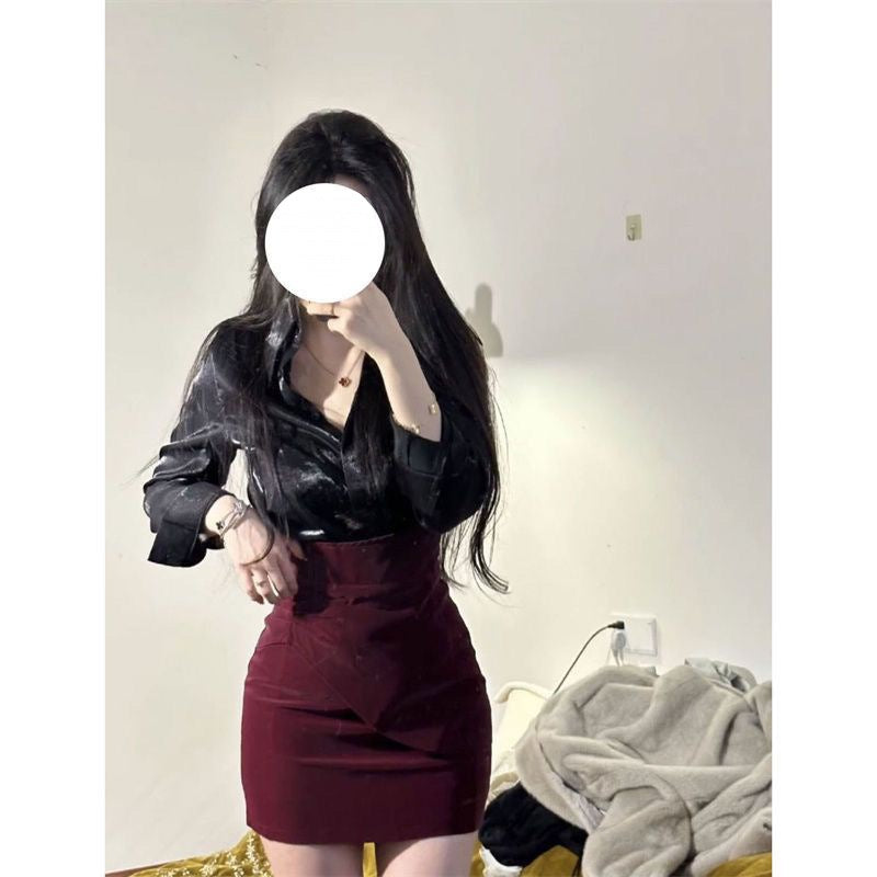 tailgate outfit black women Women's Black Collar Slimming Top High Waist Hip Skirt Women's Spring French Style Suit Trendy