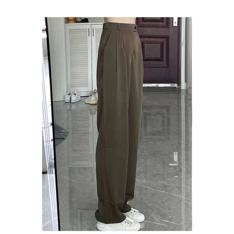 buisness casual women outfits chic Gray Wide-Leg Pants for Women Spring and Summer High Waist Draping Loose Straight Mop Pants Slim Casual Suit Pants