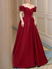BXOXO Simple Burgundy Satin Long Prom Dress, Burgundy Bridesmaid Dress