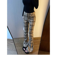 grunge outfits Micro Horn Plaid Sports Pants Women's New Autumn and Winter High Waist Slimming Slim Fit Hot Girl Horseshoe Casual Pants Mopping Pants