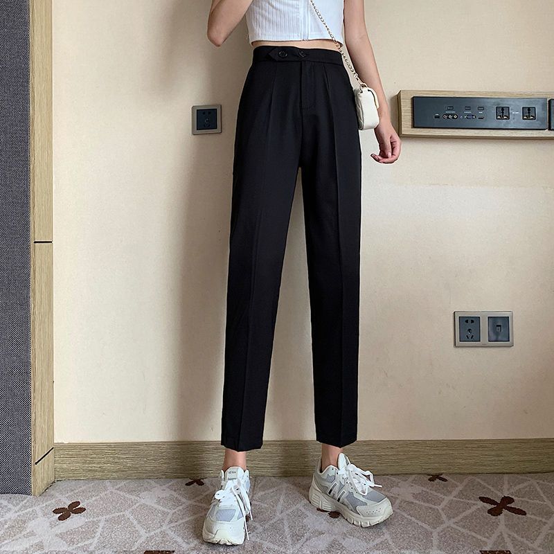 business casual outfits Loose Straight Suit Pants Women's Spring and Autumn High Waist Slimming Work Pants Casual Cropped Black Tapered Harem Pants Summer