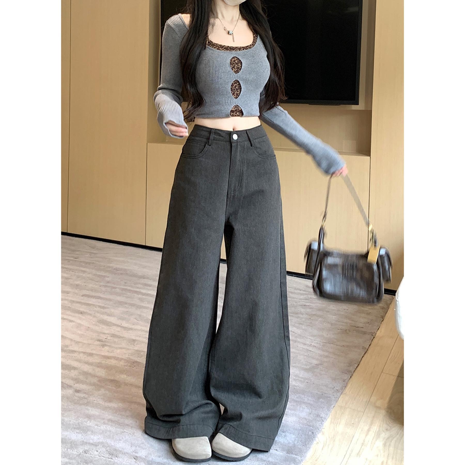 fashion outfits American Straight Casual Pants Autumn High Waist Retro Loose Wide Leg Pants Draping Mop Pants Trousers