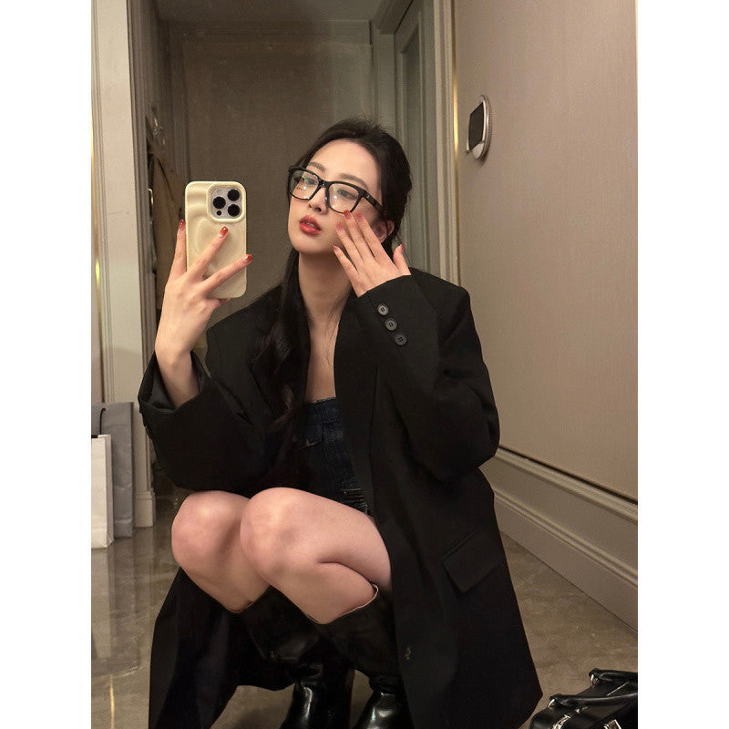 tailgate outfit black women Black Suit Jacket Spring and Autumn Korean Style Elegant Small Casual Fried Street Suit