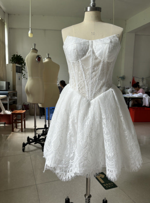 dress to impress French Lace High-End Tube Top Sexy Dress Women's Summer Slim Irregular Dress Birthday Party Dress