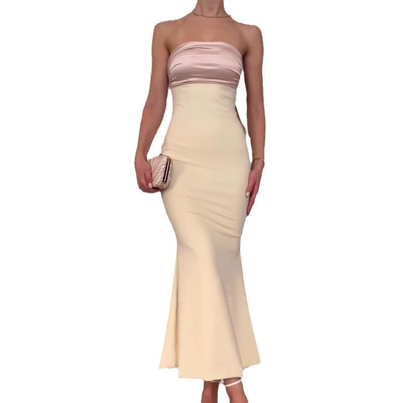 dress Summer New Contrast Color Stitching Oversized Three-Dimensional Bow Tube Top Dress