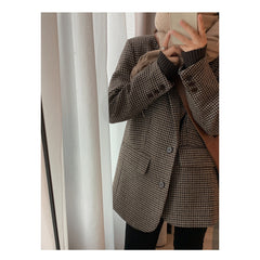 tyler the creator outfits Brown Houndstooth Woolen Suit Jacket for Women Autumn and Winter Korean Style Loose Lazy Woolen Coat