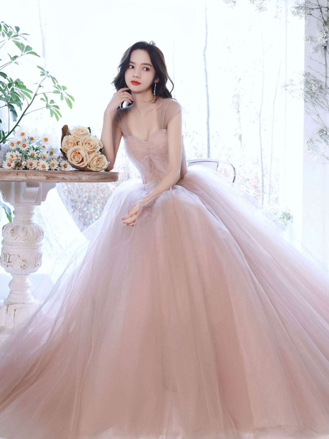 BXOXO A Line Off Shoulder Pink Long Prom Dress, Pink Graduation Dress with Beading Lace
