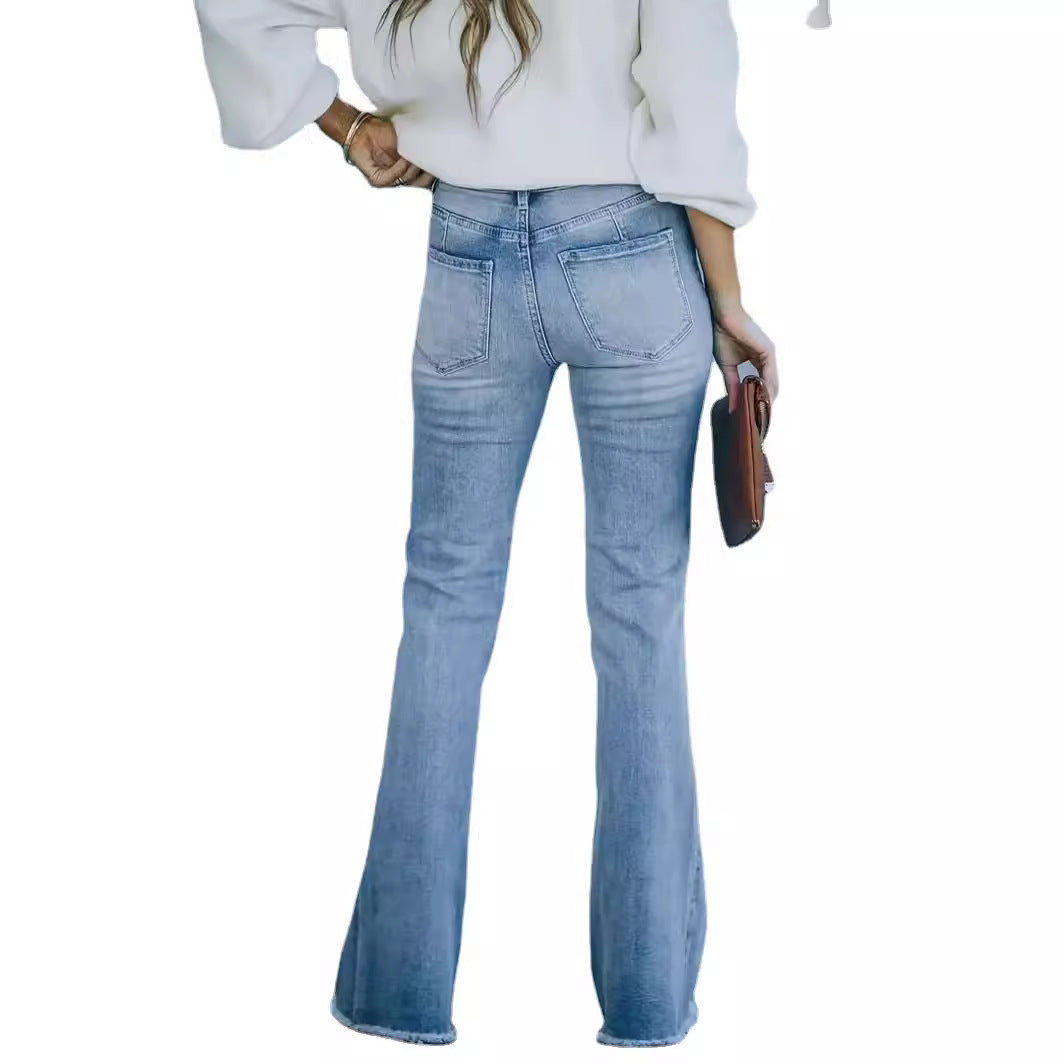 datenight fall outfits Jeans Micro Flared Pants High Waist Slim Blue Jeans Trendy