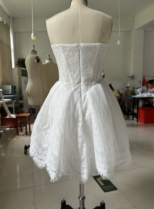dress to impress French Lace High-End Tube Top Sexy Dress Women's Summer Slim Irregular Dress Birthday Party Dress