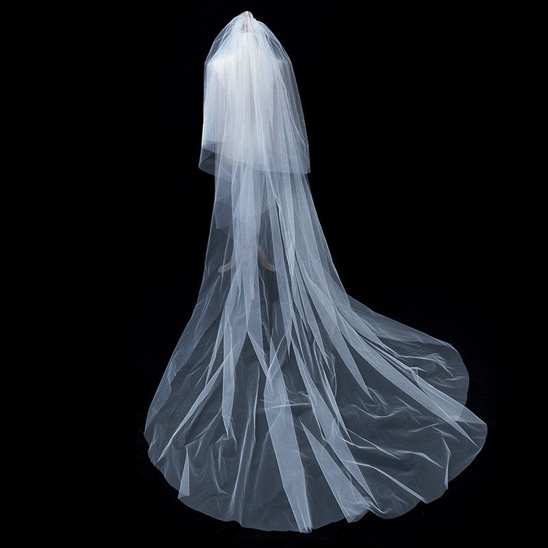 couple halloween costumes French White Flower Pearl Super Long Trailing Wedding Wedding Veil Bridal Main Wedding Travel Photography Headdress