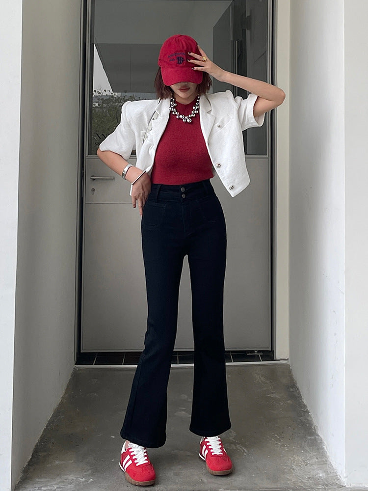 work outfits women Original Pure Flared Pants Spring New Elegant High Waist Cropped Pants Slim Pants Jeans for Small Girls